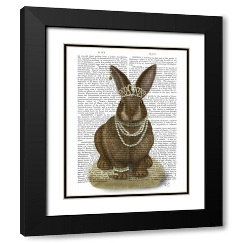 Rabbit and Pearls, Full Black Modern Wood Framed Art Print with Double Matting by Fab Funky