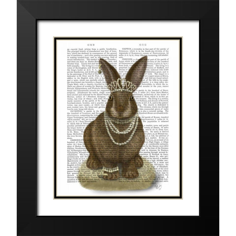 Rabbit and Pearls, Full Black Modern Wood Framed Art Print with Double Matting by Fab Funky
