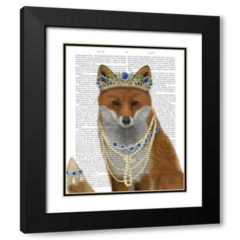 Fox with Tiara, Portrait Black Modern Wood Framed Art Print with Double Matting by Fab Funky