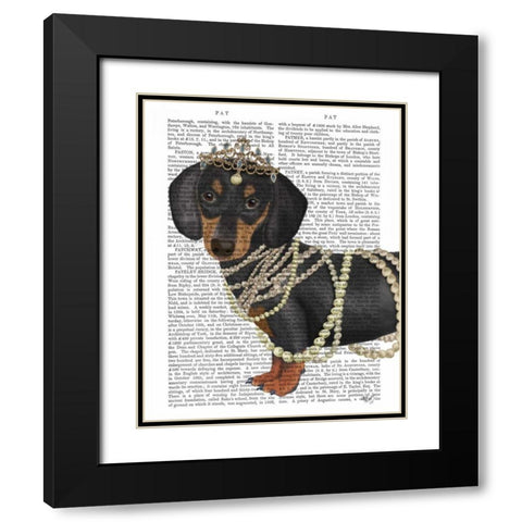 Dachshund and Tiara Black Modern Wood Framed Art Print with Double Matting by Fab Funky