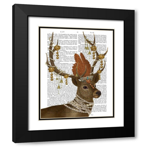Deer with Gold Bells Black Modern Wood Framed Art Print with Double Matting by Fab Funky