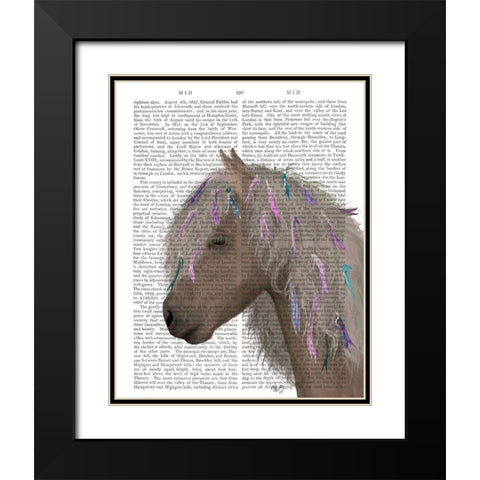 Horse Beige with Ribbons Black Modern Wood Framed Art Print with Double Matting by Fab Funky