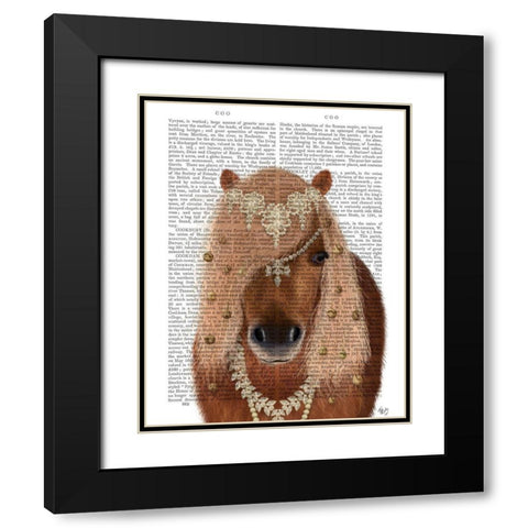 Horse Brown Pony with Bells, Portrait Black Modern Wood Framed Art Print with Double Matting by Fab Funky