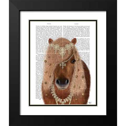 Horse Brown Pony with Bells, Portrait Black Modern Wood Framed Art Print with Double Matting by Fab Funky