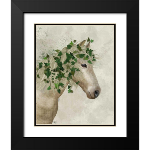 Horse Porcelain with Ivy Black Modern Wood Framed Art Print with Double Matting by Fab Funky