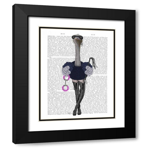 Ostrich with Kinky Boots Black Modern Wood Framed Art Print with Double Matting by Fab Funky