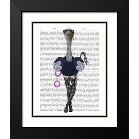 Ostrich with Kinky Boots Black Modern Wood Framed Art Print with Double Matting by Fab Funky