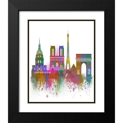 Paris Skyline Rainbow Bright  Black Modern Wood Framed Art Print with Double Matting by Fab Funky
