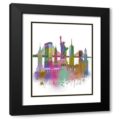 New York Skyline Rainbow Bright  Black Modern Wood Framed Art Print with Double Matting by Fab Funky