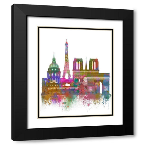 Paris Skyline Rainbow Bright  Black Modern Wood Framed Art Print with Double Matting by Fab Funky