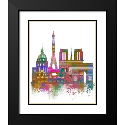 Paris Skyline Rainbow Bright  Black Modern Wood Framed Art Print with Double Matting by Fab Funky