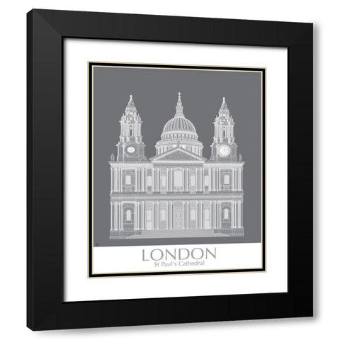 London St Pauls MonoChrome Black Modern Wood Framed Art Print with Double Matting by Fab Funky