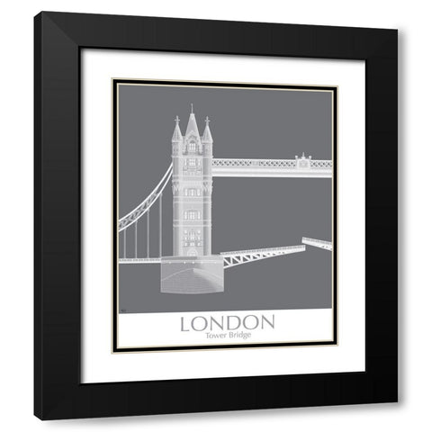 London Tower Brdige MonoChrome Black Modern Wood Framed Art Print with Double Matting by Fab Funky