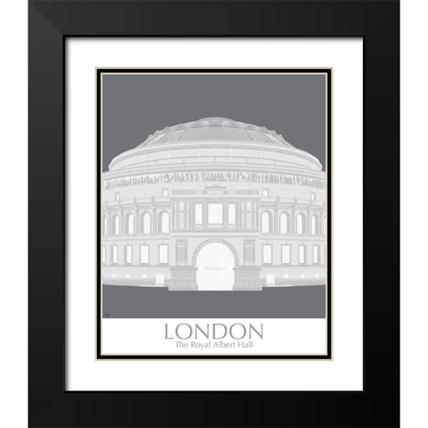 London Albert Hall Monochrome Black Modern Wood Framed Art Print with Double Matting by Fab Funky