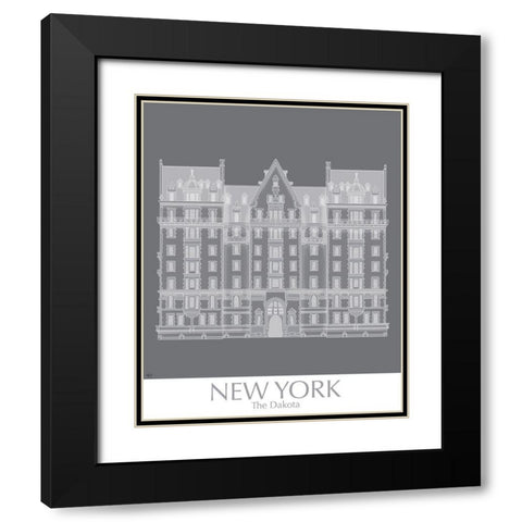 New York The Dakota Building Monochrome Black Modern Wood Framed Art Print with Double Matting by Fab Funky