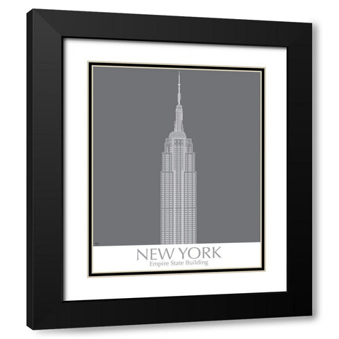 New York Empire State Building Monochrome Black Modern Wood Framed Art Print with Double Matting by Fab Funky
