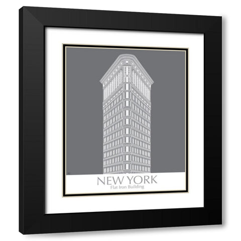 New York Flat Iron Building Monochrome Black Modern Wood Framed Art Print with Double Matting by Fab Funky