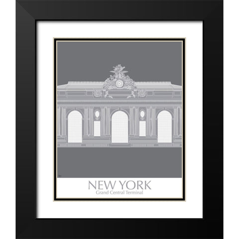 New York Grand Central Monochrome Black Modern Wood Framed Art Print with Double Matting by Fab Funky