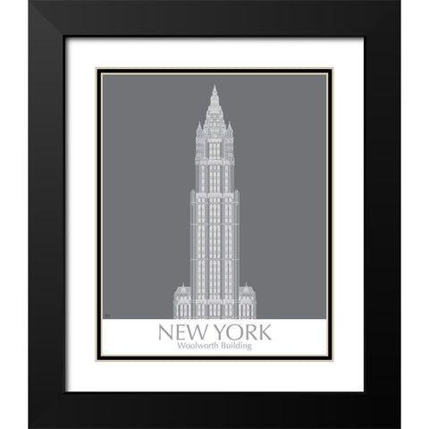 New York Woolworth Building Monochrome Black Modern Wood Framed Art Print with Double Matting by Fab Funky