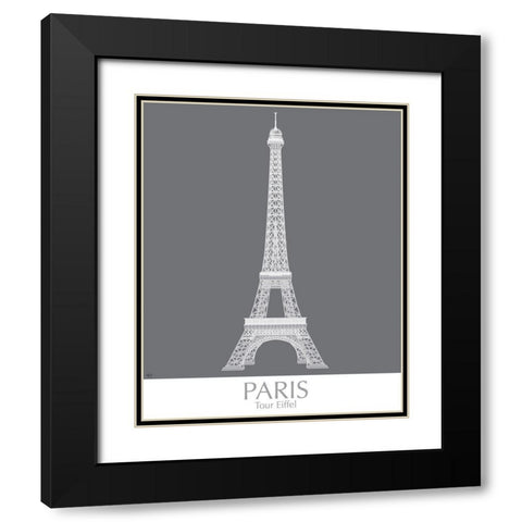 Paris Eiffel Tower Monochrome Black Modern Wood Framed Art Print with Double Matting by Fab Funky