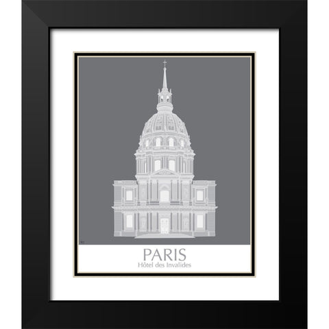 Paris Les Invalides Monochrome Black Modern Wood Framed Art Print with Double Matting by Fab Funky