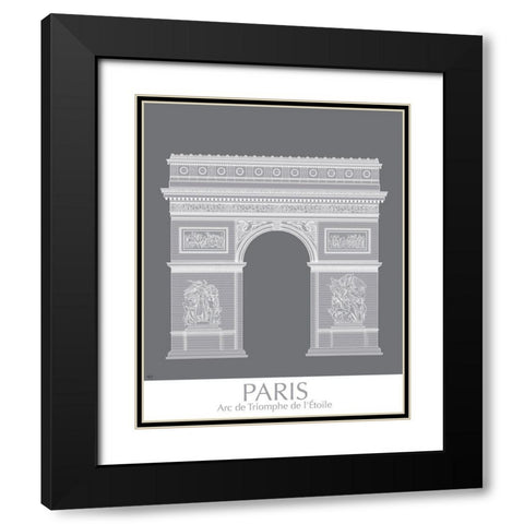 Paris Arc De Triomph Monochrome Black Modern Wood Framed Art Print with Double Matting by Fab Funky