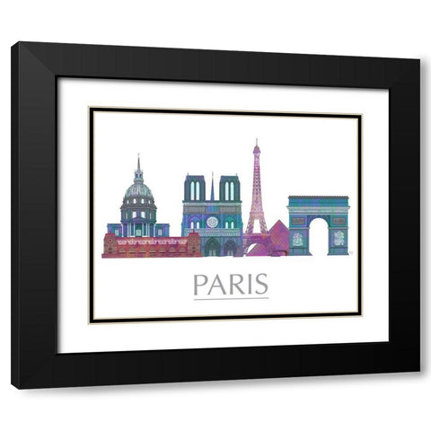 Paris Skyline Coloured Buildings Black Modern Wood Framed Art Print with Double Matting by Fab Funky