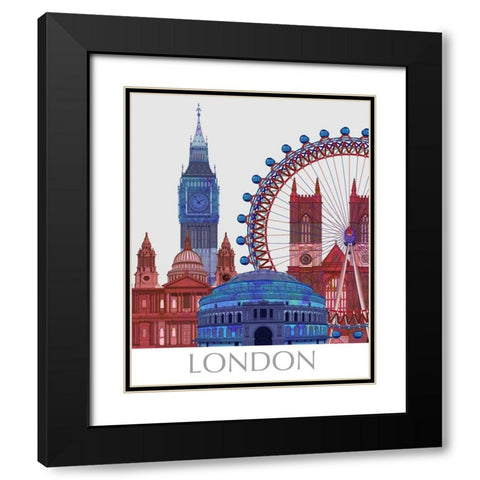 London Landmarks , Red Blue Black Modern Wood Framed Art Print with Double Matting by Fab Funky