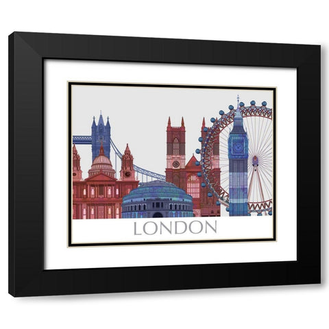 London Landmarks , Red Blue Black Modern Wood Framed Art Print with Double Matting by Fab Funky