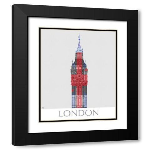 London Big Ben Union Jack Black Modern Wood Framed Art Print with Double Matting by Fab Funky