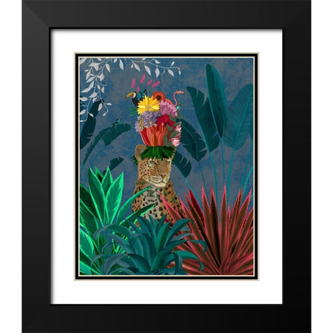 Leopard with Headdress Black Modern Wood Framed Art Print with Double Matting by Fab Funky