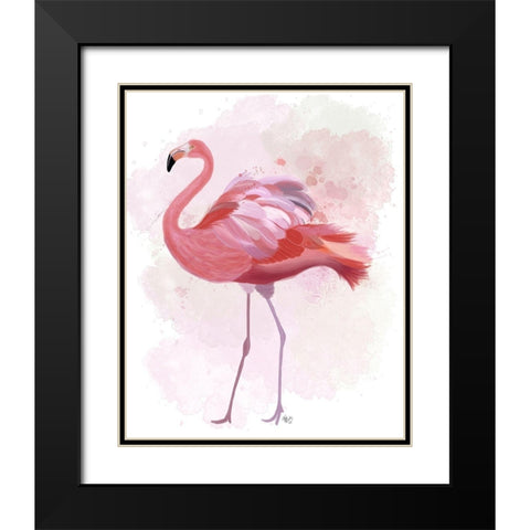 Fluffy Flamingo 1 Black Modern Wood Framed Art Print with Double Matting by Fab Funky