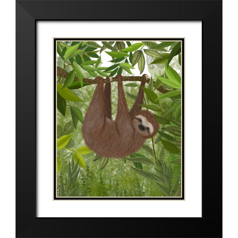 Sloth Hanging Around Black Modern Wood Framed Art Print with Double Matting by Fab Funky