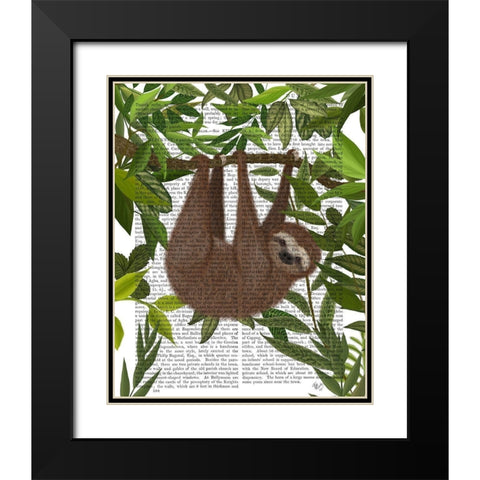 Sloth Hanging Around Black Modern Wood Framed Art Print with Double Matting by Fab Funky