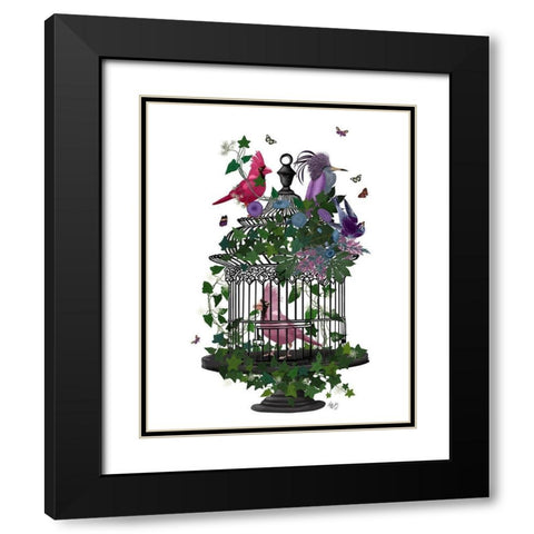 Flower Birdcage 1 Black Modern Wood Framed Art Print with Double Matting by Fab Funky