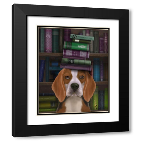 Beagle and Books Black Modern Wood Framed Art Print with Double Matting by Fab Funky