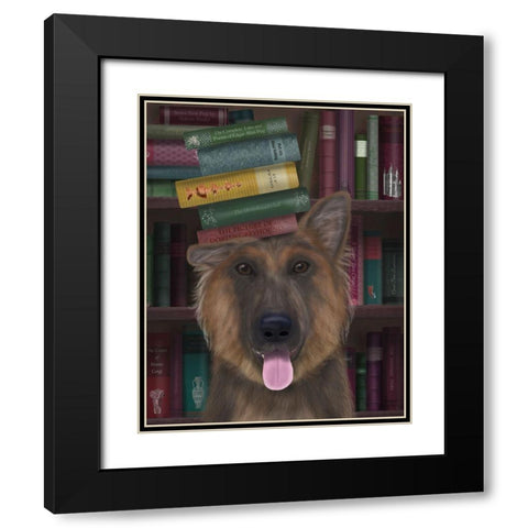 German Shepherd and Books Black Modern Wood Framed Art Print with Double Matting by Fab Funky