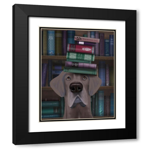 Great Dane and Books Black Modern Wood Framed Art Print with Double Matting by Fab Funky