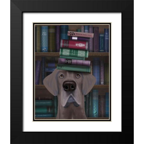 Great Dane and Books Black Modern Wood Framed Art Print with Double Matting by Fab Funky
