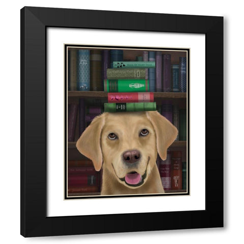 Yellow Labrador and Books Black Modern Wood Framed Art Print with Double Matting by Fab Funky