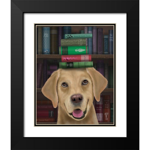Yellow Labrador and Books Black Modern Wood Framed Art Print with Double Matting by Fab Funky