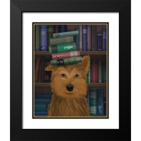 Yorkshire Terrier and Books Black Modern Wood Framed Art Print with Double Matting by Fab Funky