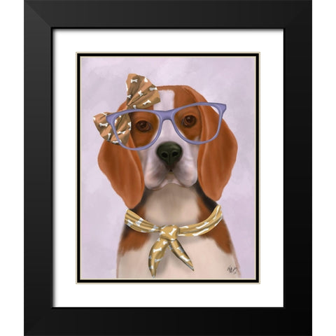 Beagle with Glasses and Scarf Black Modern Wood Framed Art Print with Double Matting by Fab Funky