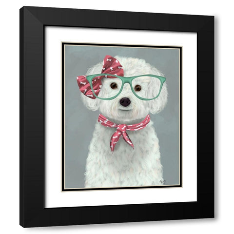 Bichon Frise with Glasses and Scarf Black Modern Wood Framed Art Print with Double Matting by Fab Funky