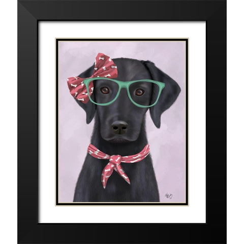 Black Labrador with Glasses and Scarf Black Modern Wood Framed Art Print with Double Matting by Fab Funky
