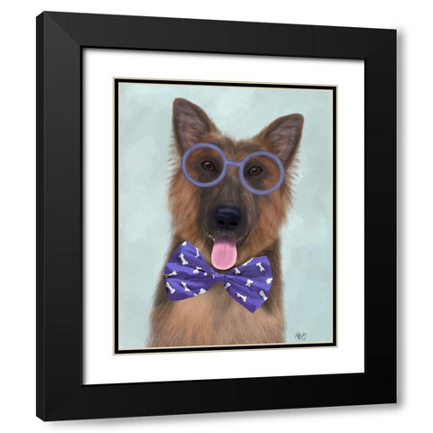German Shepherd with Glasses and Bow Tie Black Modern Wood Framed Art Print with Double Matting by Fab Funky