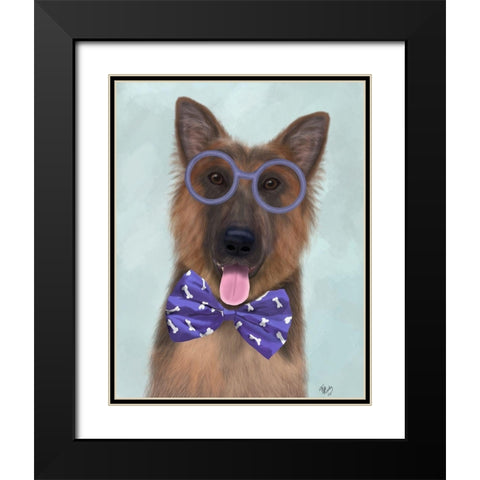 German Shepherd with Glasses and Bow Tie Black Modern Wood Framed Art Print with Double Matting by Fab Funky