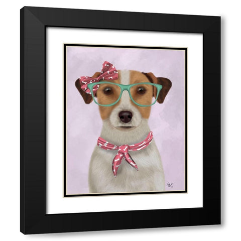 Jack Russell with Glasses and Scarf Black Modern Wood Framed Art Print with Double Matting by Fab Funky