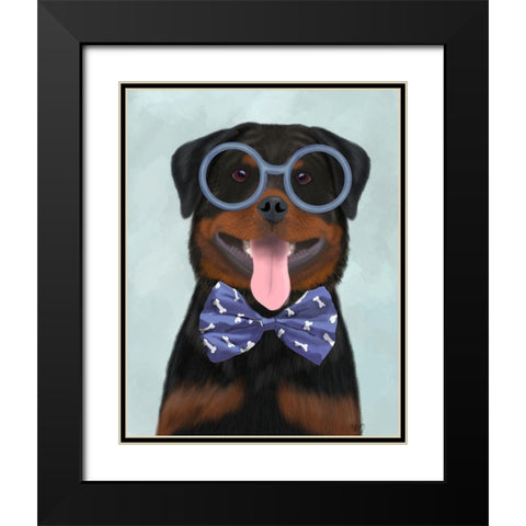 Rottweiler with Glasses and Bow Tie Black Modern Wood Framed Art Print with Double Matting by Fab Funky