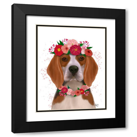 Beagle Flower Headdress Black Modern Wood Framed Art Print with Double Matting by Fab Funky